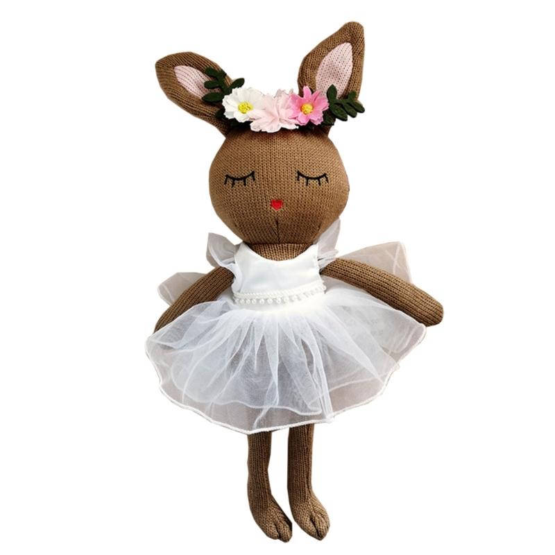 14 дюймов Плюшевый кролик Длинноногий кролик Вязаная игрушка Украшение для комнаты Успокоение эмоций для маленьких девочек Офисный орнамент белый